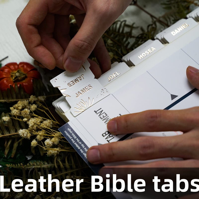 UPAFEXXI-Leather Bible Tabs  Bible Tabs for Women and Men(Gold Foil Lettering) Large Print Stickers  Easy to Read and Apply  80 Chapters Labels for Easy Navigation (White Gold Floral - Image 3